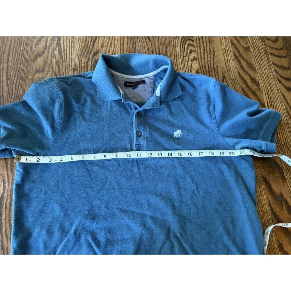 Banana Republic Mens Large Oceanic Blue Polo Shirt Elephant Logo Cotton‎ Pique
